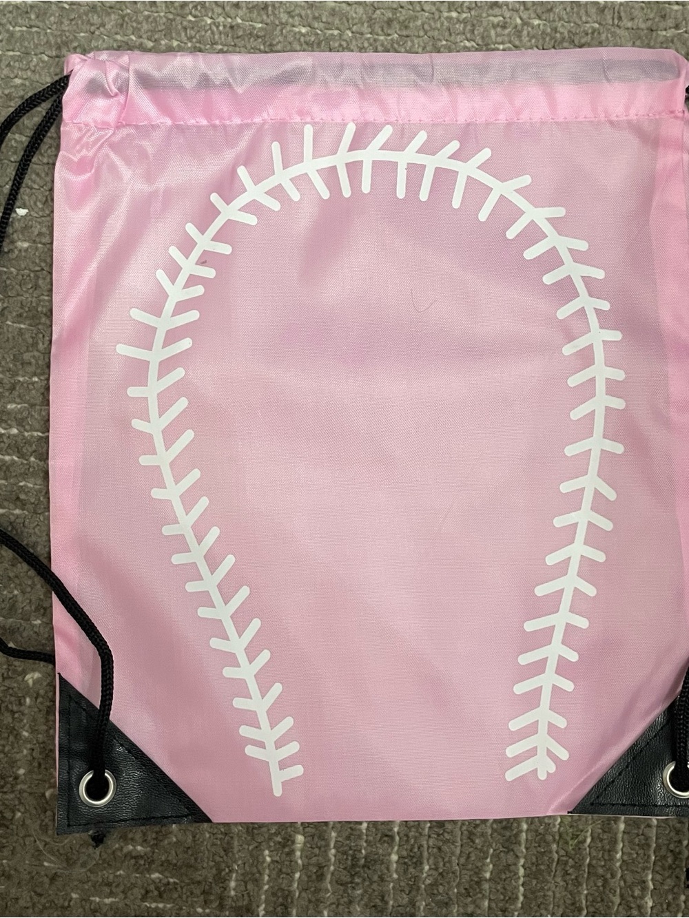 Pink Kids Drawstring Sports Backpack with White Stitch Graphic
